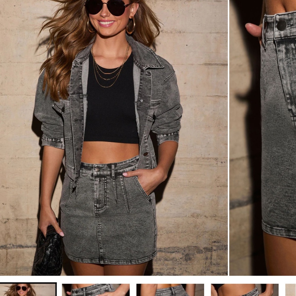 New! Toben Acid Wash Denim Mini Skirt
